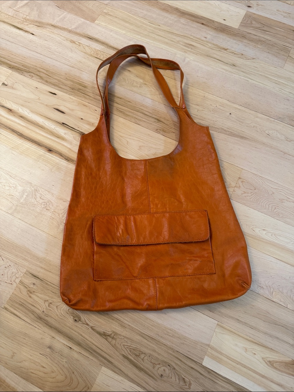 Orange Leather Hobo Bag-Slouchy Shoulder Purse-Y2K-Boho-Read